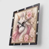 パステルフローラドリーミーユニコーン スクエア壁時計 (傾斜)