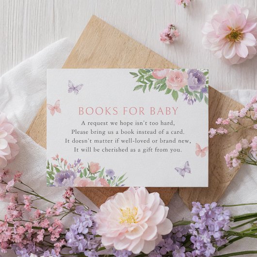 パステルフローラバタフライベビーシャワーブックベビー エンクロージャーカード
