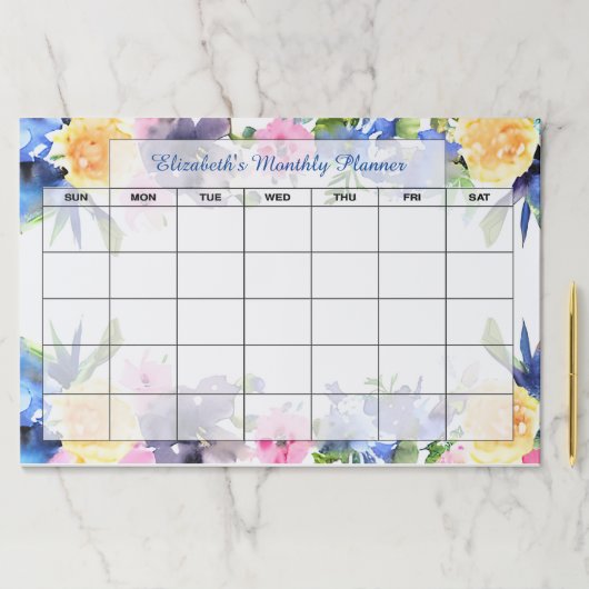 パステルフローラパーソナライズされた月プランナー ペーパーパッド (インサイチュ)