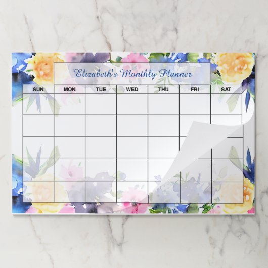 パステルフローラパーソナライズされた月プランナー ペーパーパッド (折り畳み)