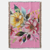 パステルフローラピンクイエローアートベクトル スローブランケット (正面縦)