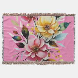 パステルフローラピンクイエローアートベクトル スローブランケット