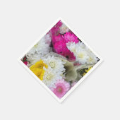 パステルフローラピンクイエロー&ホワイトキク スタンダードカクテルナプキン (角)