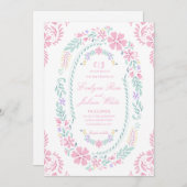 パステルフローラフレーム結婚式招待状カード 招待状 (正面/裏面)