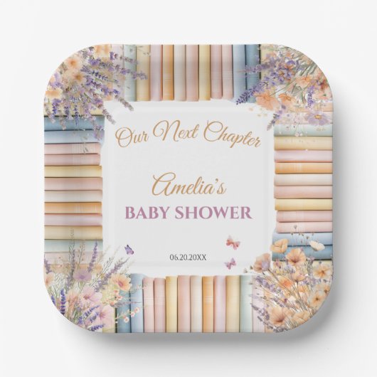 パステルフローラブックテーマベビーシャワー ペーパープレート (正面)