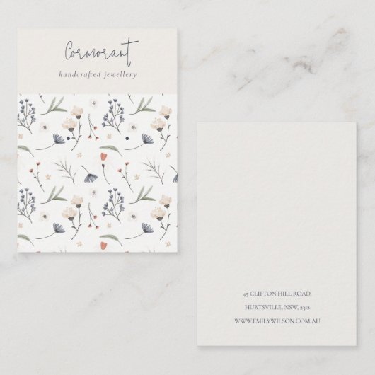 パステルフローラブルーラストスクリプトイヤリングスタッドホルダー 名刺 (正面/裏面)