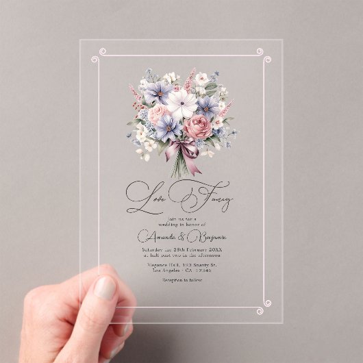 パステルフローラブーケロマンチックファンシーラブ結婚ズ アクリル招待状 (インサイチュ (ポータブル))