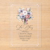 パステルフローラブーケロマンチックファンシーラブ結婚ズ アクリル招待状 (正面)