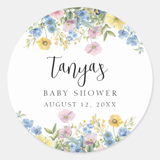 パステルフローラベビーイン開花水彩招待状 ラウンドシール (正面)