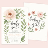 パステルフローラベビーシャワーピンクローズベビーガール 招待状