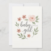 パステルフローラベビーシャワーピンクローズベビーガール 招待状 (裏面)