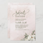 パステルフローラホワイトローズスウィート16誕生日 招待状 (正面/裏面)