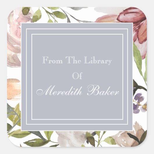 パステルフローラボタニカル蔵書票 スクエアシール (正面)