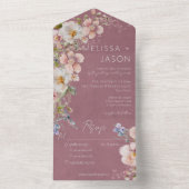 パステルフローラモダンダスティピンクディナー オールインワン招待状 (内側)