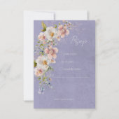 パステルフローラモダンパープル結婚ズ 出欠カード (正面)