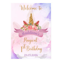 パステルフローラユニコーンバースデーパーティーウェルカム
