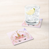 パステルフローラユニコーンバースデーパーティー スクエアペーパーコースター (インサイチュ)