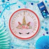 パステルフローラユニコーンバースデーパーティー ペーパープレート (パーティー)