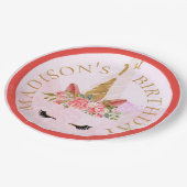 パステルフローラユニコーンバースデーパーティー ペーパープレート (アングル)