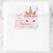 パステルフローラユニコーン誕生日と名前パーティー スクエアシール (バッグ)