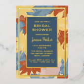 パステルフローララグジュアリーゴールデンブライダルシャワー 箔招待状 (正面)