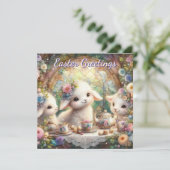 パステルフローララムティーパーティーかわいいキッズイースター シーズンカード (スタンド正面)