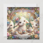 パステルフローララムティーパーティーかわいいキッズイースター シーズンカード (正面)