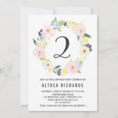 パステルフローラリース子供の誕生日パーティー春 招待状 (正面)