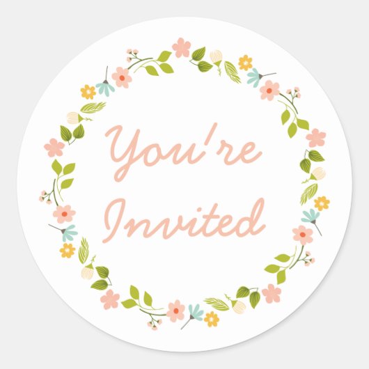 パステルフローラリース招待されました ラウンドシール (正面)