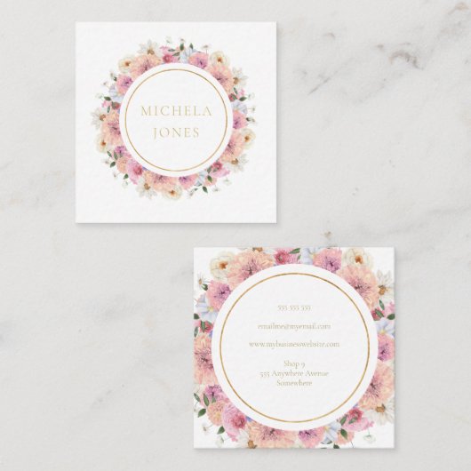 パステルフローラ女子エレガントデザイナーサークル スクエア名刺 (正面/裏面)