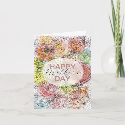 パステルフローラ水の色とインクアートマザーズデイ カード (正面)