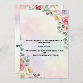 パステルフローラ水の色の結婚式の招待 招待状 (正面/裏面)