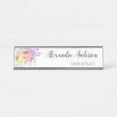 パステルフローラ水彩ピンクパープルイエロー デスクネームプレート (正面)