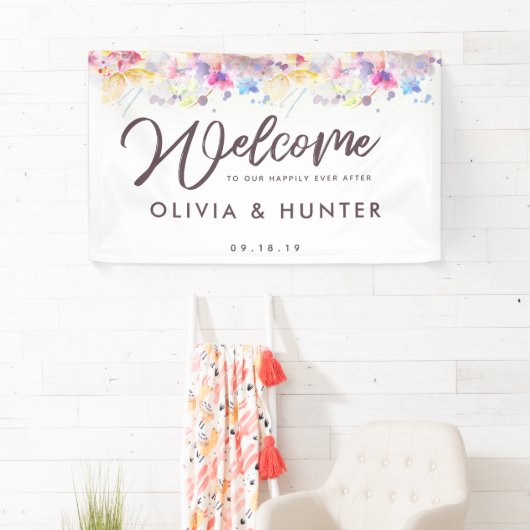 パステルフローラ水結婚色のウェルカムバナー 横断幕 (インサイチュ)