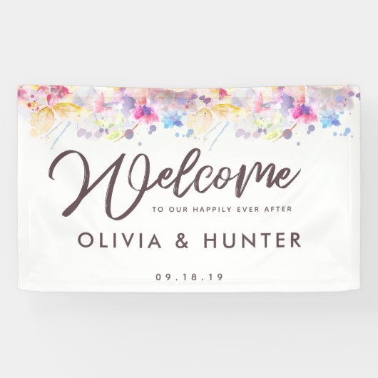 パステルフローラ水結婚色のウェルカムバナー 横断幕 (横)