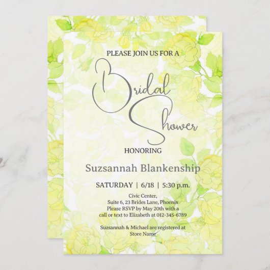 パステルフローラ背景ブライダルシャワー 招待状 (正面/裏面)