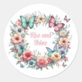 パステルフローラ蝶が上昇し輝く ラウンドシール