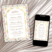 パステルフローラ金ゴールドモチーフアーチムスリム結婚ズ 招待状