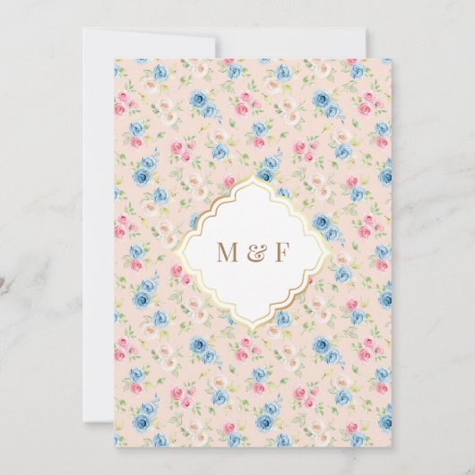 パステルフローラ金ゴールドモチーフアーチムスリム結婚ズ 招待状 (裏面)