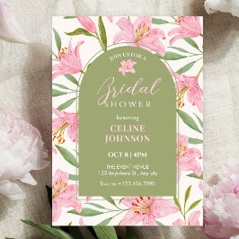 パステルフローラ開花リリピンクグリーンブライダルシャワー 招待状