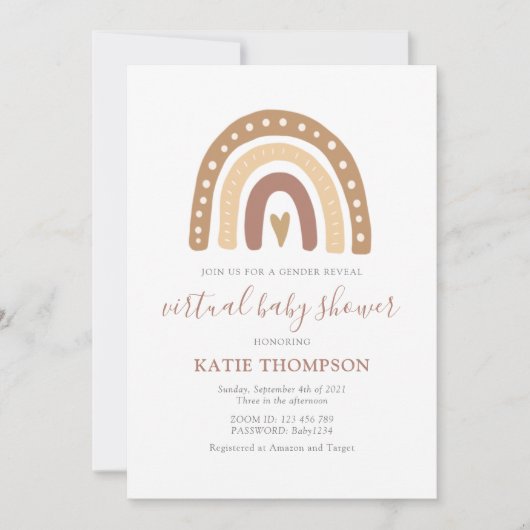 パステルブラウンレインボージェンダーが赤ちゃんのシャワーを明らかにする 招待状 (正面)