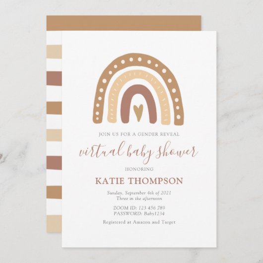 パステルブラウンレインボージェンダーが赤ちゃんのシャワーを明らかにする 招待状 (正面/裏面)