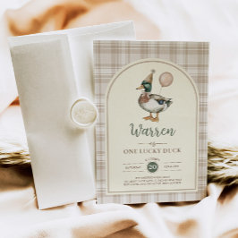 パステルブラウンワンラッキーダックバルーン1st誕生日 招待状