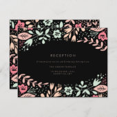 パステルブラックモダンフローラウェディングレセプションカード 招待状 (正面/裏面)