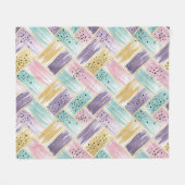 パステルブラッシュストローク&金ゴールドクロス抽象芸術 フリースブランケット (正面(横))