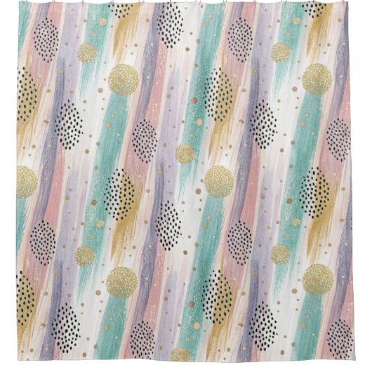 パステルブラッシュストローク&金ゴールド幾何学抽象芸術 シャワーカーテン (正面)