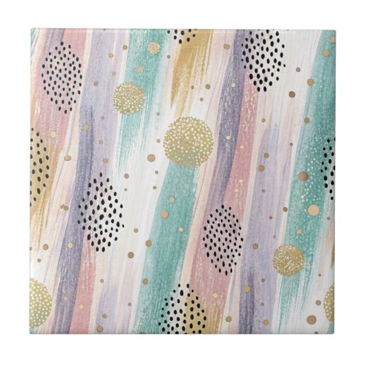 パステルブラッシュストローク&金ゴールド幾何学抽象芸術 タイル (正面)
