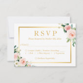 パステルブラッシングピンクフローラ金ゴールドフレーム 出欠カード (正面)