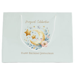 パステルブルーかわいい月1st誕生日 ラージペーパーバッグ