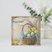 パステルブルーとイエローのイースターエッグと水仙 シーズンカード (スタンド正面)